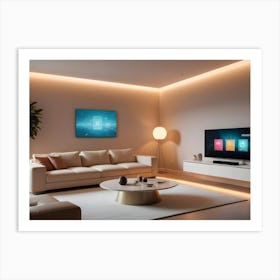 Modern Living Room Interior With Warm Lighting And A Minimalist Design Art Print