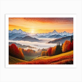 Autumn Landscape Panoramic View Of The Tatra Mountains Leaves In Vivid Shades Of Red Orange And 2 1 Art Print