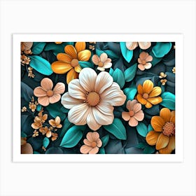 Colorful 3D Flowers and Leaves Art Print