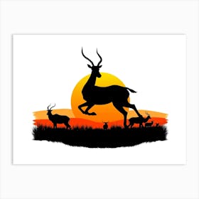 Antelopes At Sunset Art Print