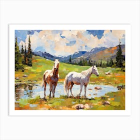 Horses Painting In Rocky Mountains Colorado, Usa, Landscape 3 Art Print