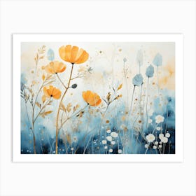 Abstract Botanical Blue print art for livingroom Art Print