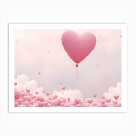 Pink Heart Shaped Balloons Floating In A Sky Art Print