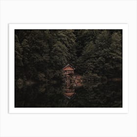 Cabin Reflection On Lake Art Print