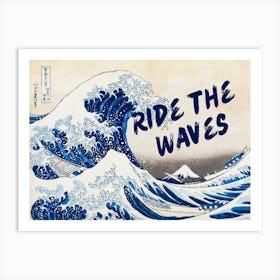 Vintage Japanese art Great Wave off Kanagawa vintage altered art, ride the waves Art Print