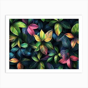 Multicolor Background Texture Green Fresh Leaves Jungle Hawaii Tropical Pattern Art Print