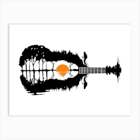 Black and White Guitar Sunset Sunrise Art Print