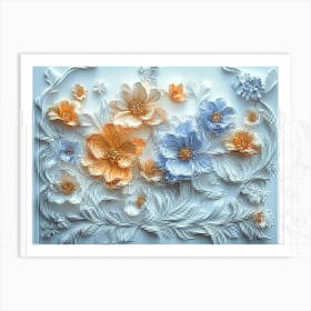 3d Bouquet of Colorful Flowers on a Crisp White Background Art Print