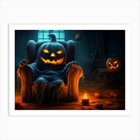 Jack-o'-lantern sitting in an armchair Art Print