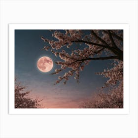 Full Moon Over Cherry Blossoms Art Print