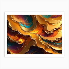 Abstract Image Of Swirling, Golden And Blue Paint, Creating A Luxurious And Dynamic Effect Art Print