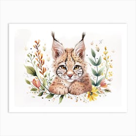 Little Floral Bobcat 4 Art Print