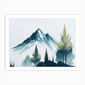Mountain And Forest In Minimalist Watercolor Horizontal Composition 340 Art Print