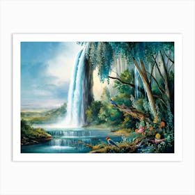 Majestic Waterfall Forest Painting #2 Art Print