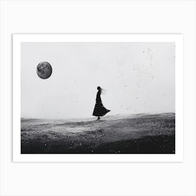 Moon and Woman Alone Art Print