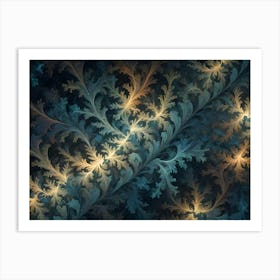 An Abstract Design With Swirling, Orange Tendrils On A Teal Background 1 Art Print