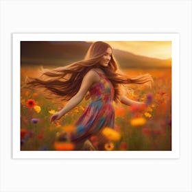 Girl In A Flower Field 1 Art Print