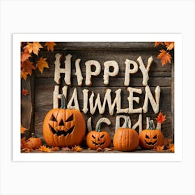 Autumn Themed Word Art Featuring The Word Happy Halloween In A Creative Rustic Stack As If Carve (1) 2 Art Print