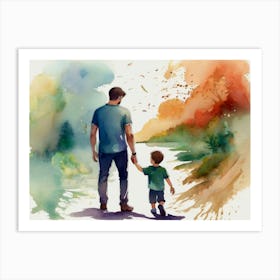 Father And Son Walking Father's Day Art Print