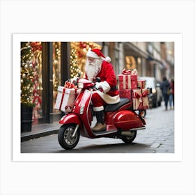 Santa Claus On Moped Art Print