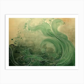 Abstract green Wave watercolor landscape Art Print