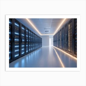 A Server Room With Rows Of Servers Illuminated By Bright Lights Art Print