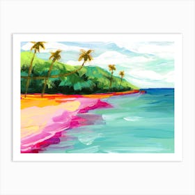 Colorful Tropical Beach And Palm Trees Landscape Art Print