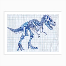 T Rex Skeleton Hand Drawn Blueprint 1 Art Print