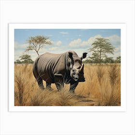 Black Rhinoceros Grazing In The African Savannah Realism 4 Art Print