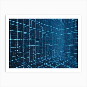 An Abstract Image Of A Blue Grid Of Glowing Lines And Points, Creating A Futuristic And Technological Environment Art Print