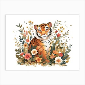 Little Floral Siberian Tiger 2 Art Print