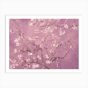 Vincent Van Gogh "Almond Blossom" 1890 in HD Textured Oil Painting | Dusty Pink Blossoms Pattern Art Print