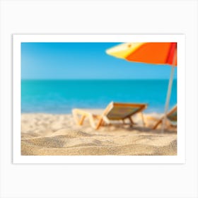 Sand Beach With Umbrella Art Print