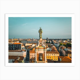 Italy Art Church in Milan. Top down view of the Catholic Church and the European old town of Milan, Italy. Roof top. Basilica Sanctuary of Sant'Antonio of Padua Art Print