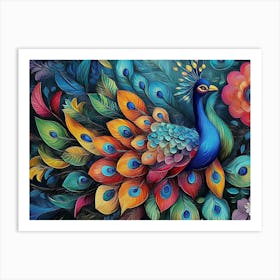 Colorful Peacock 11 Art Print