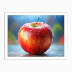 Red Apple With Water Drops: A Close Up Of A Fresh, Juicy Red Apple Art Print