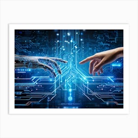 Abstract Cyber Concept Art Depicting A Human Hand And Artificial Intelligence Robotic Finger Almost Art Print