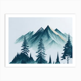 Mountain And Forest In Minimalist Watercolor Horizontal Composition 408 Art Print