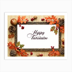 An Ornate Acorn Calligraphy Centerpiece With Woven Decorative Lettering Bearing The Words Happy Th (5) Art Print