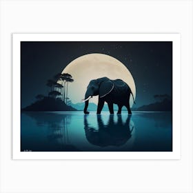 Minimalistic Color Art of an Elephant by Full Moon In the Water Art Print