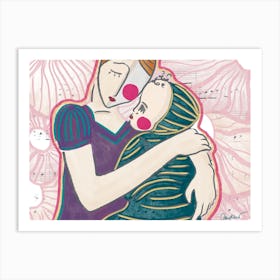 Mother With A Baby Small Child Hugging With Much Love In A Dream Land Art Print