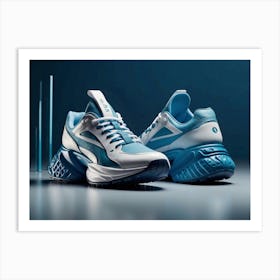 Product Shot Blue And White Sneakers Art Print