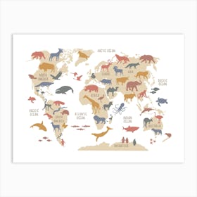 Kids World Map, Nursery Decor, Natural Art Print Art Print