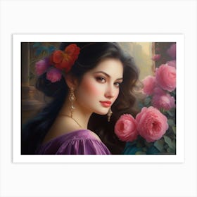 Girl With Roses Art Print