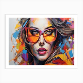 Women In Glasses Painting In The Style Of Electric 1 Art Print