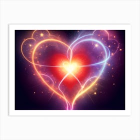 A Colorful Glowing Heart On A Dark Background Horizontal Composition 16 Art Print