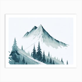 Mountain And Forest In Minimalist Watercolor Horizontal Composition 243 Art Print