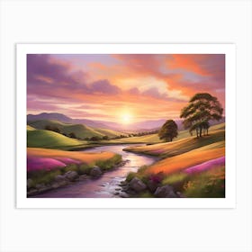 Sunset In The Valley Paintings Art Print 1 Art Print