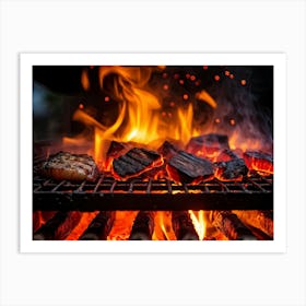 Fiery Inferno Engulfing A Barbecue Grill Flames Licking The Flaming Coals Closeup Of Blazing Fire (3) Art Print