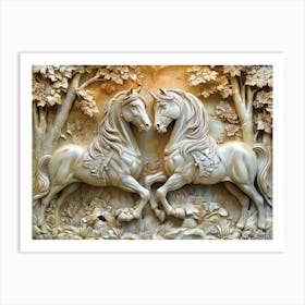 3d Two Horses in The 3d Woods Forest Art Print